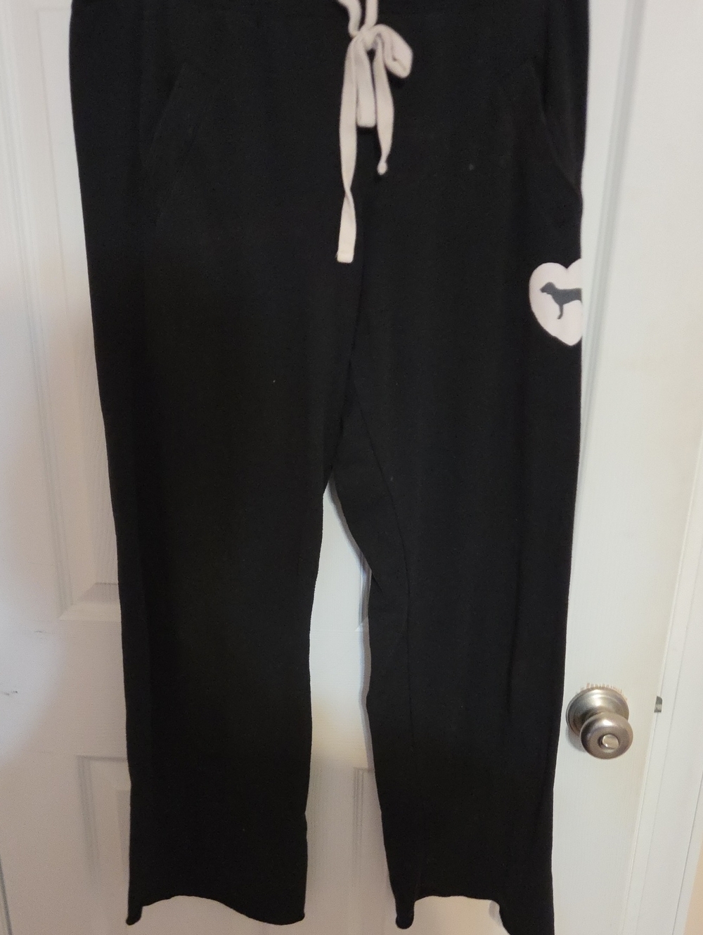 PINK Victoria's Secret Black Joggers with White Heart Logo Vintage Y2k